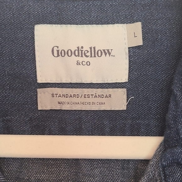 Goodfellow & Co. Denim Cotton Button Down Long Sleeve Shirt with Heart Patches - Picture 4 of 9